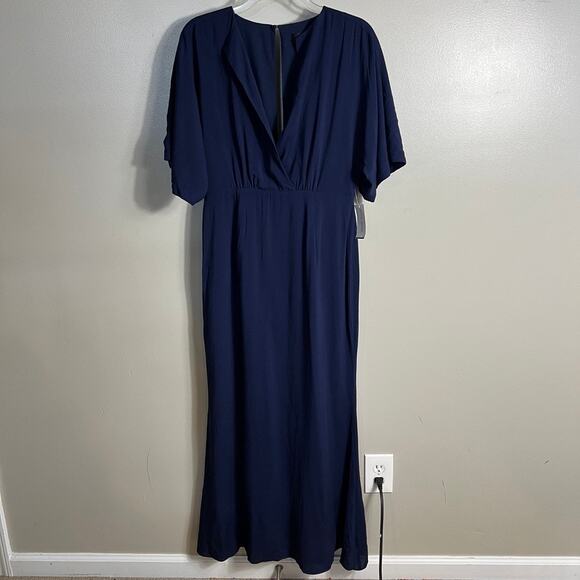 NWT Alexia Admor Naomi Draped Maxi Dress Short Sleeve V Neck Navy Blue Size 6 - Picture 4 of 9